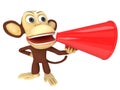 3d funny monkey with huge red loudspeaker