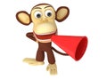 3d funny monkey with huge red loudspeaker