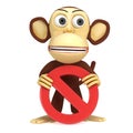 3d funny monkey with No Sign Royalty Free Stock Photo