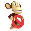 3d funny monkey with No Sign Royalty Free Stock Photo