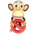 3d funny monkey with No Sign Royalty Free Stock Photo
