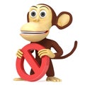 3d funny monkey with No Sign Royalty Free Stock Photo
