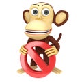 3d funny monkey with No Sign Royalty Free Stock Photo