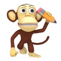 3d funny monkey with pencil