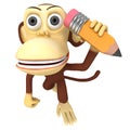 3d funny monkey with pencil