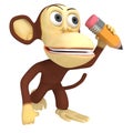 3d funny monkey with pencil
