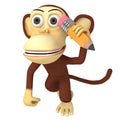 3d funny monkey with pencil