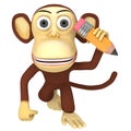 3d funny monkey with pencil