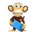 3d funny monkey with smart phone Royalty Free Stock Photo