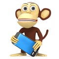 3d funny monkey with smart phone Royalty Free Stock Photo