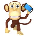 3d funny monkey with smartphone Royalty Free Stock Photo