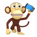 3d funny monkey with smartphone Royalty Free Stock Photo