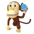 3d funny monkey with smartphone Royalty Free Stock Photo