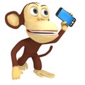 3d funny monkey with smartphone Royalty Free Stock Photo