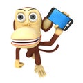 3d funny monkey with smartphone Royalty Free Stock Photo