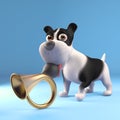 3d funny puppy dog playing with an old car horn, 3d illustration Royalty Free Stock Photo