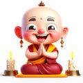 3D funny Tibetan monk cartoon. AI generated