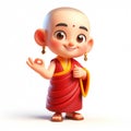 3D funny Tibetan monk cartoon. AI generated