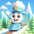 3D funny train locomotive cartoon for illustrations for children. AI generated