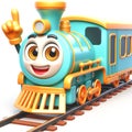 3D funny train locomotive cartoon for illustrations for children. AI generated