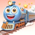 3D funny train locomotive cartoon for illustrations for children. AI generated