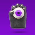 3d furry wolf hands holding eyeball in plastic cartoon style. Royalty Free Stock Photo