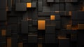 3D Futuristic abstract background with black and gold cubes. Random mosaic shapes. Architectural illustration Royalty Free Stock Photo