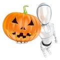 3D Humanoid robot with a big pumpkin. Halloween