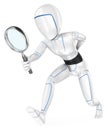 3D Humanoid robot looking for with a magnifying glass