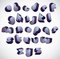 3d futuristic round font, monochrome dimensional alphabet.