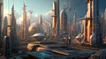 3D futuristic sci-fi city architecture. Generative AI