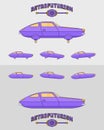 Retro futuristic flat style flying car design.