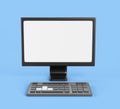 3d Gaming PC desktop computer with blank white screen and gamer keyboard render. Modern monitor with keypad for video