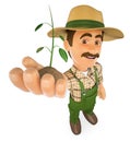 3D Gardener with a plant growing in hand