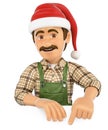 3D Gardener pointing down with a Santa Claus hat. Blank space Royalty Free Stock Photo