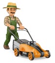 3D Gardener pushing a power mower