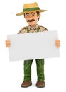 3D Gardener standing with a blank poster