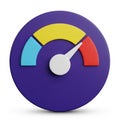 3D Gauge Icon with Blue Yellow and Red Segments on Purple Background meter speedometer Royalty Free Stock Photo