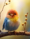 3D generated felt craft. A colorful and cute tiny bird made of yarn. Royalty Free Stock Photo
