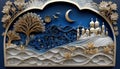 3D Generative AI of Ramadan Kareem background with mosque, crescent, moon and clouds Royalty Free Stock Photo