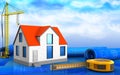 3d generic house with crane