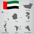 Seven Maps Regions of United Arab Emirates - alphabetical order with name. Every single map of Region UAE are listed and isolated