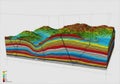3d geological model of stratified rock layers and surface topography Royalty Free Stock Photo