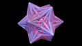 3d geometric art, evolving polyhedra star shape geometry.Glowing rose, pink interior. 3d Rendering illustration . VIew 1