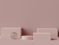 3d geometric form. Box podium in coral pink color. Fashion show stage,pedestal, shopfront with colorful theme. Minimal scene for Royalty Free Stock Photo