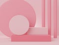 3d geometric form. Box podium in coral pink color. Fashion show stage,pedestal, shopfront with colorful theme. Minimal scene for Royalty Free Stock Photo