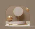 3d geometric forms. Empty arch podium in cream colors. Fashion show stage,pedestal, shopfront with colorful theme. Minimal scene