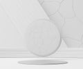 3d geometric forms. White marble podium with cracked wall. Fashion show stage,pedestal, shopfront with clean theme. Minimal scene