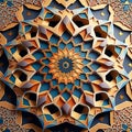 3d geometric patterns and arabesque designs that often incorporate calligraphy. Copy space. Generative Ai