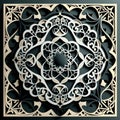 3d geometric patterns and arabesque designs that often incorporate calligraphy. Copy space. Generative Ai